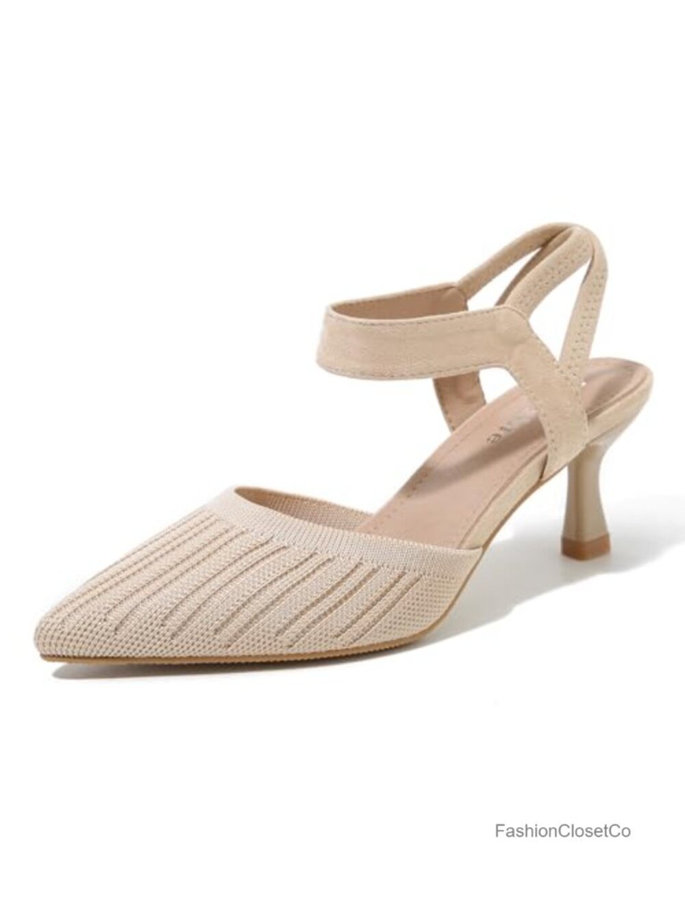 Women's Pointed Toe Kitten Heel Sandals Knit Fabric